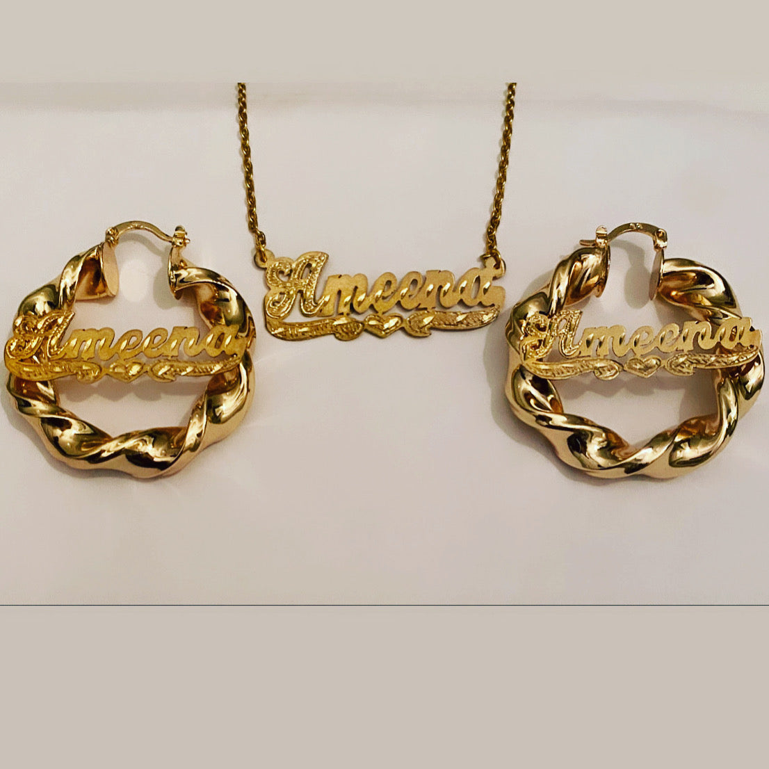 Personalized Chunky Twisty Hoops with Necklace Set