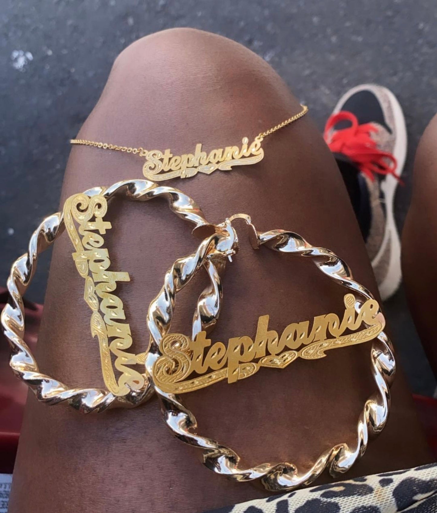 Personalized Chunky Twisty Hoops with Necklace Set